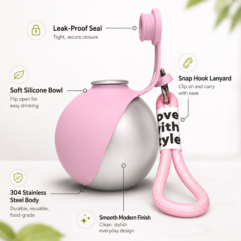 The Walk-Ready Pet Water Bottle with Bowl - 10 Oz (285 ml)