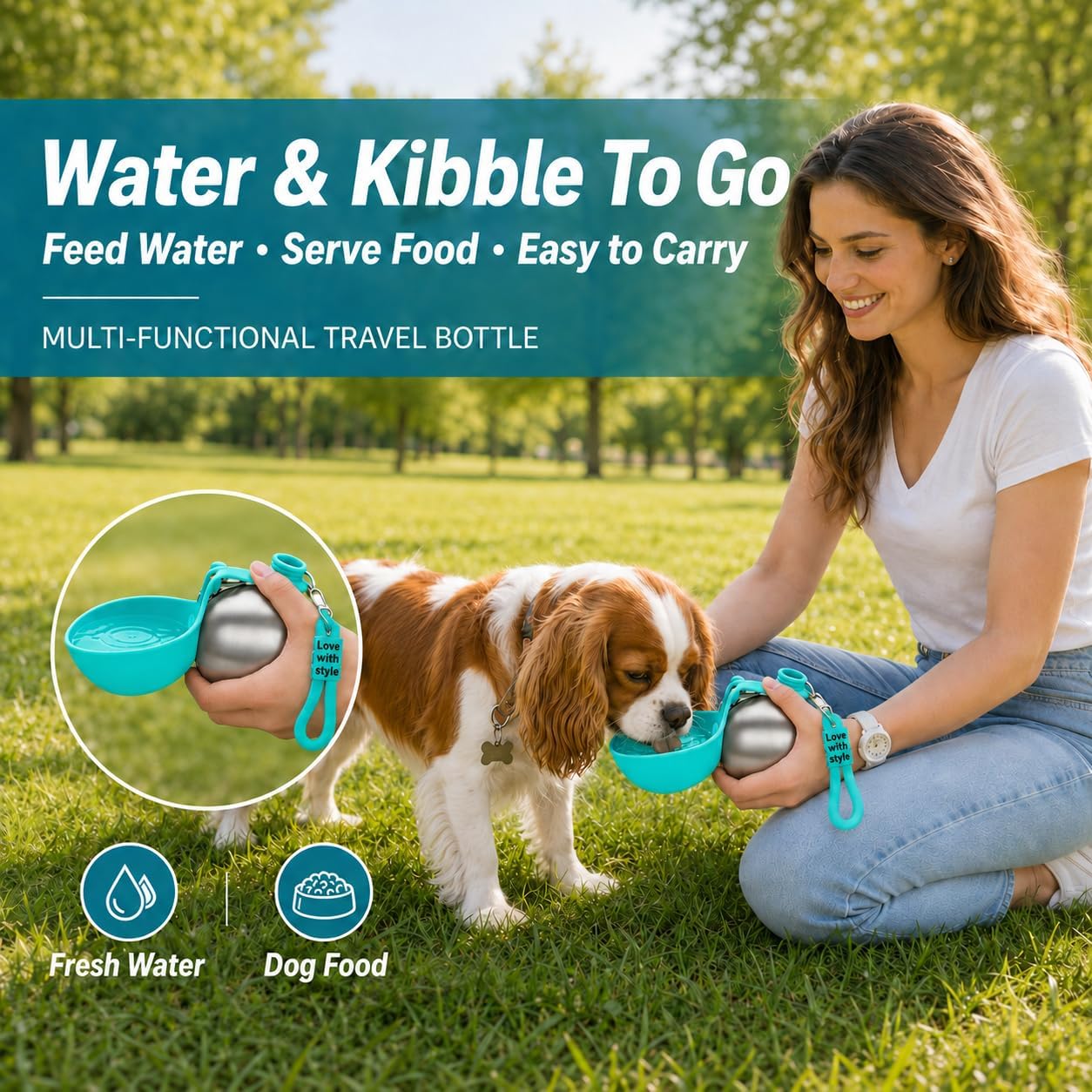 The Walk-Ready Pet Water Bottle with Bowl - 10 Oz (285 ml)
