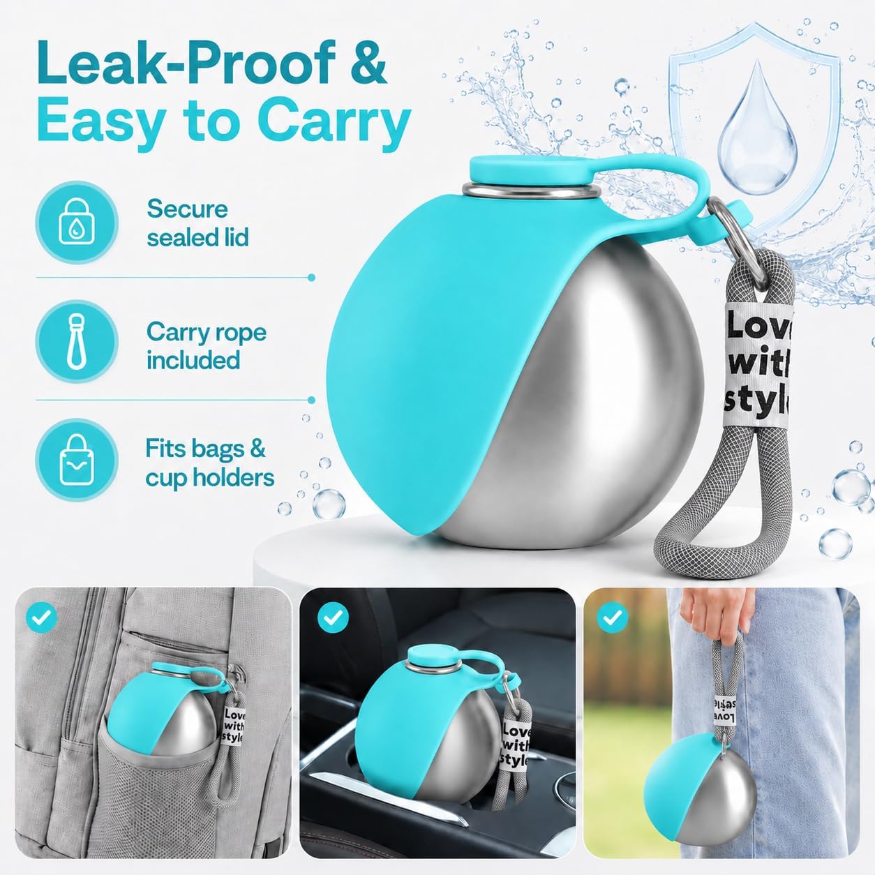 The Walk-Ready Pet Water Bottle with Bowl - 10 Oz (285 ml)