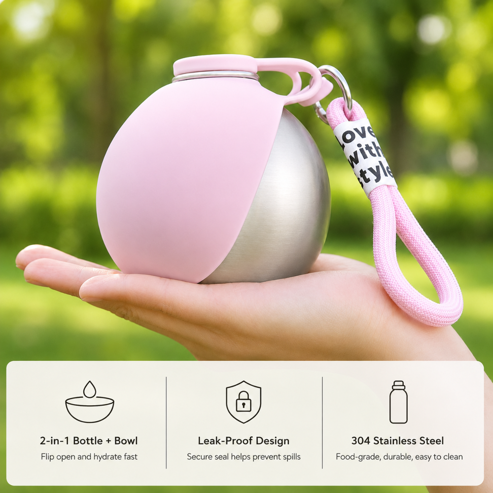 The Walk-Ready Pet Water Bottle with Bowl - 10 Oz (285 ml)